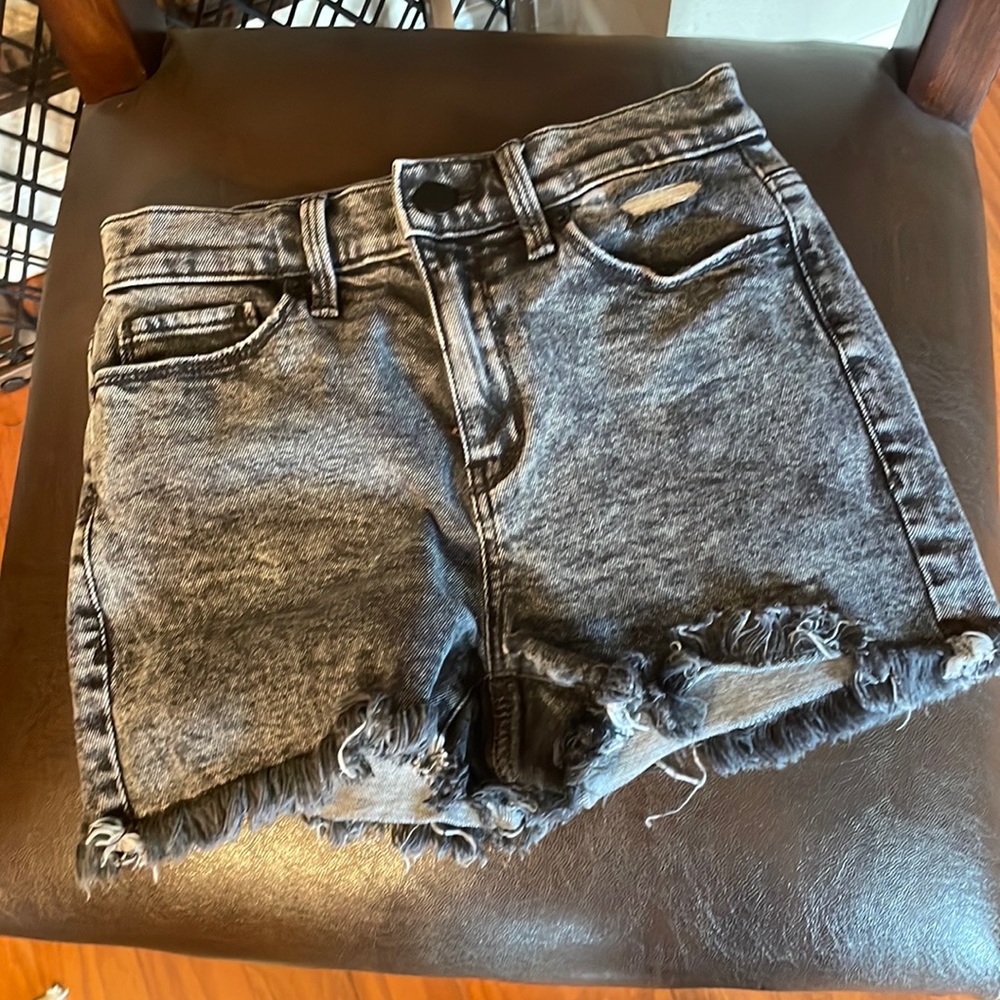 Acid washed black denim shorts. 2 inch inseam